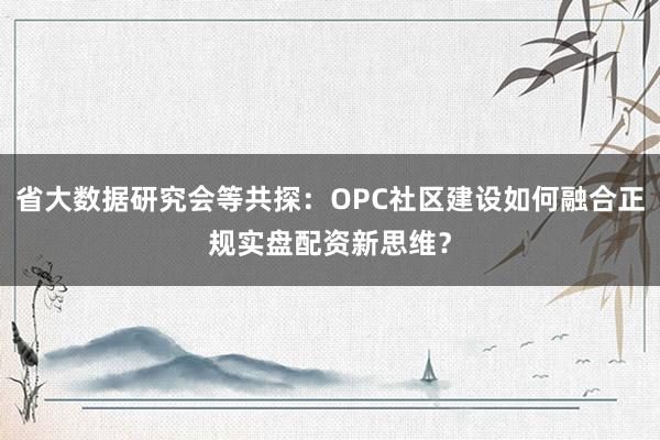 省大数据研究会等共探：OPC社区建设如何融合正规实盘配资新思维？