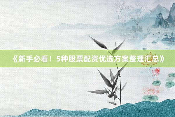 《新手必看！5种股票配资优选方案整理汇总》