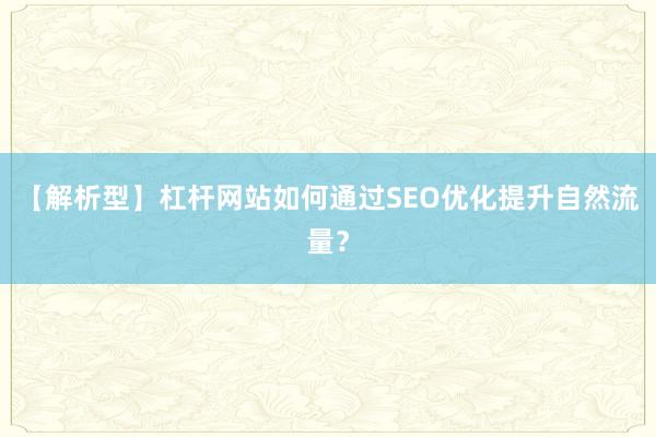 【解析型】杠杆网站如何通过SEO优化提升自然流量？
